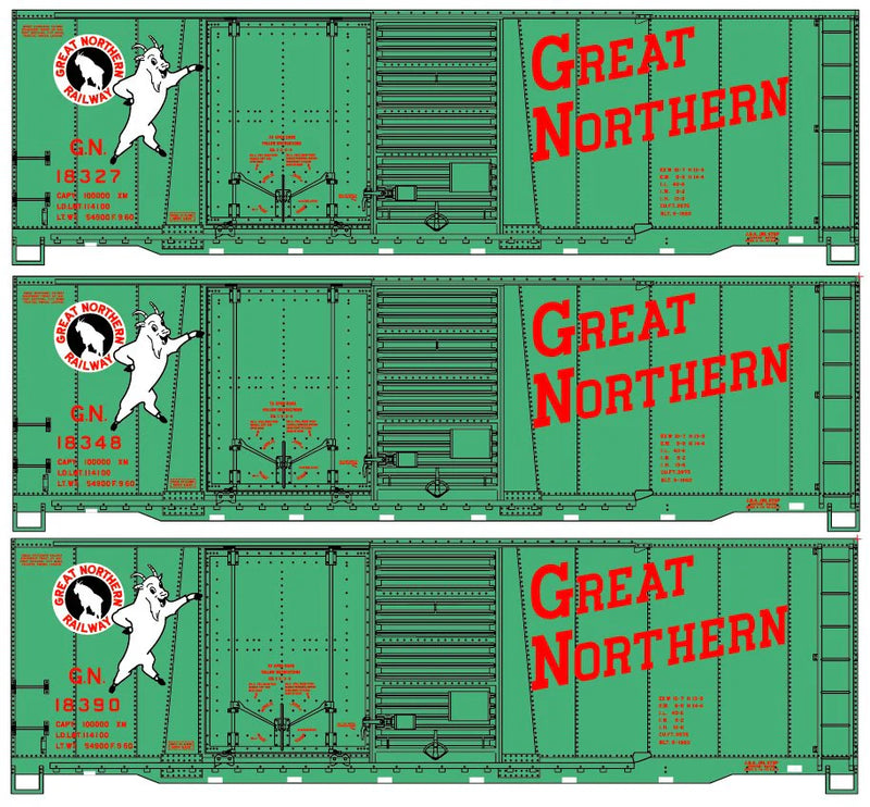 Accurail 8170 HO Scale 40' Combo Door Boxcar Kit 3 Pack Great Northern GN (Jade Green Standing Rocky Logo)