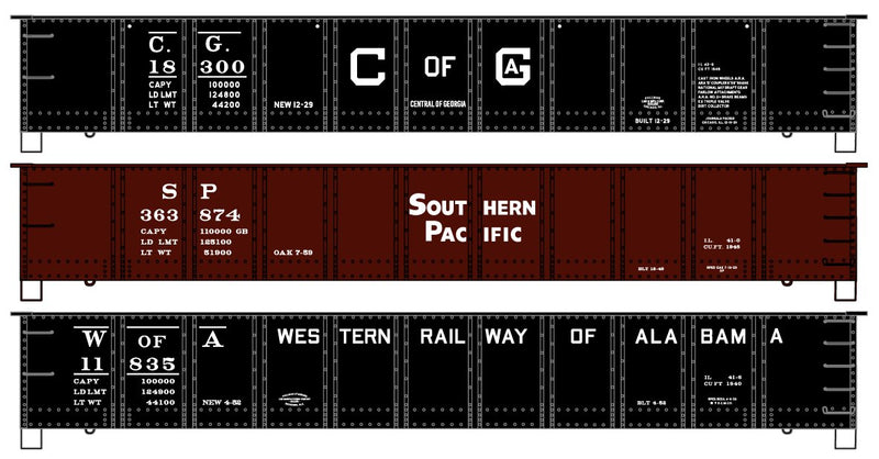 Accurail 8173 HO Scale 41' AAR 3 Pack Steel Gondola Kit GofG, SP, and WofA