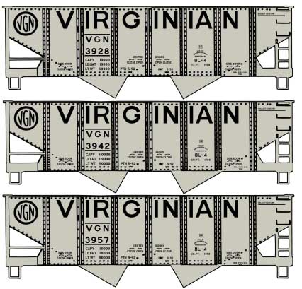 Accurail 8175 HO Scale USRA 55 Ton Twin Hopper Kit 3 Pack Virginian VGN