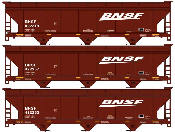 Accurail 8177 HO Scale ACF 3 Bay Covered Hopper Kit BNSF (3 Car Set)