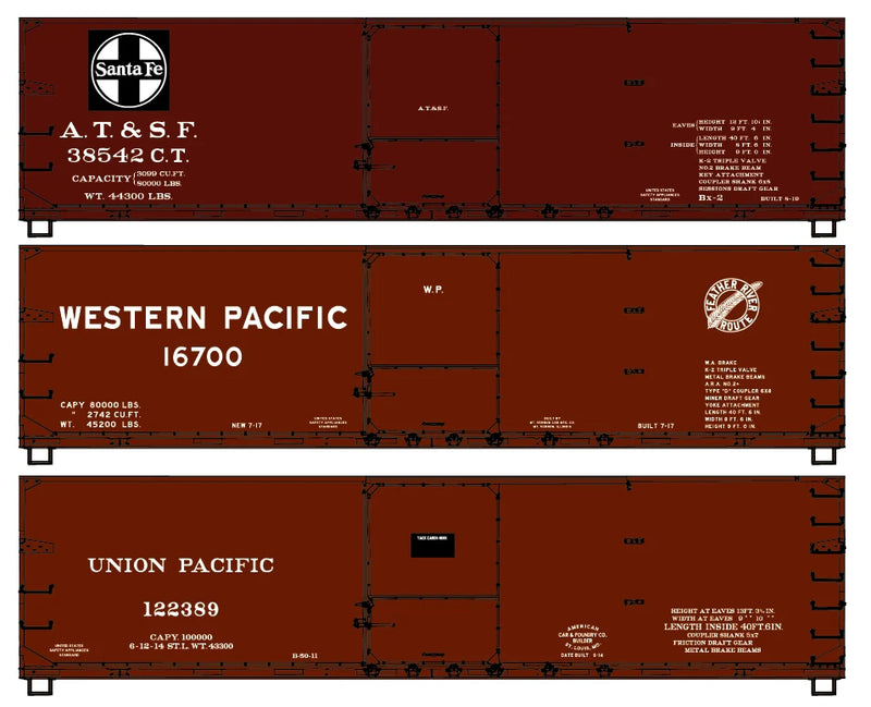 Accurail 8178 HO Scale 40' USRA Double Sheathed Wood Boxcar Kit Western Roads 3 Pack
