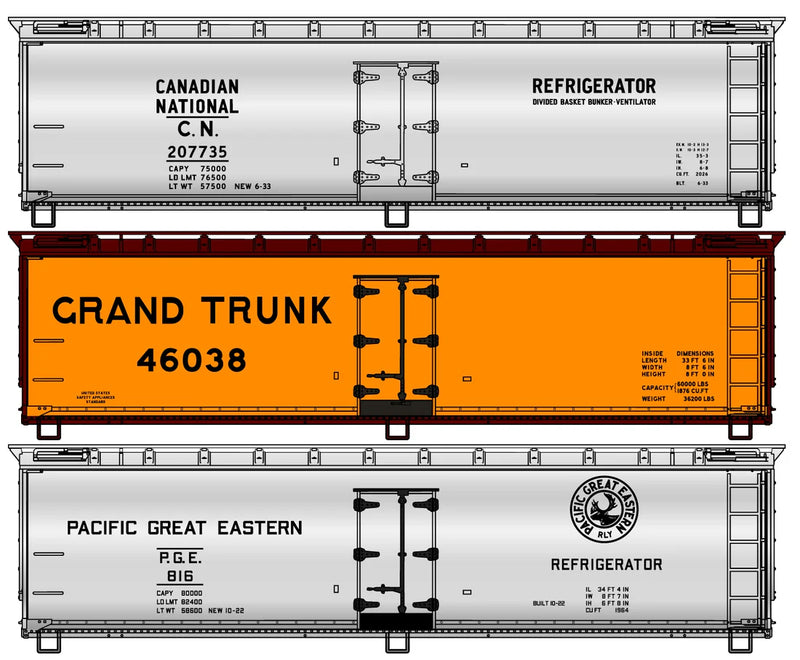 Accurail 8180 HO Scale 40' Wood Reefer Kit Canadian Roads 3 Pack