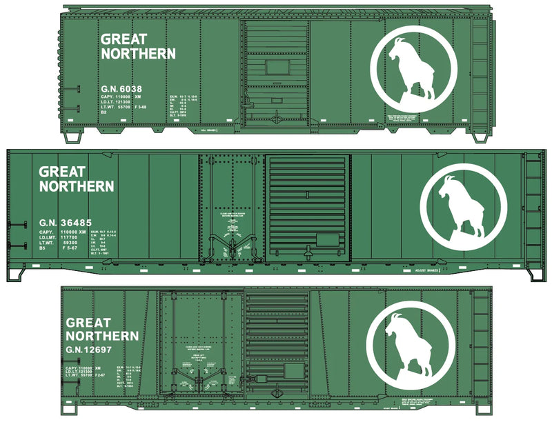 Accurail 8181 HO Scale 40' and 50' Boxcar Kit 3 Pack Great Northern GN (Glacier Green)