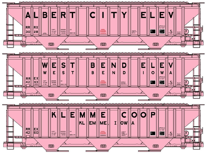 Accurail 8182 HO Scale PS 4750 Pink Co-op Covered Hopper Kit 3 Pack