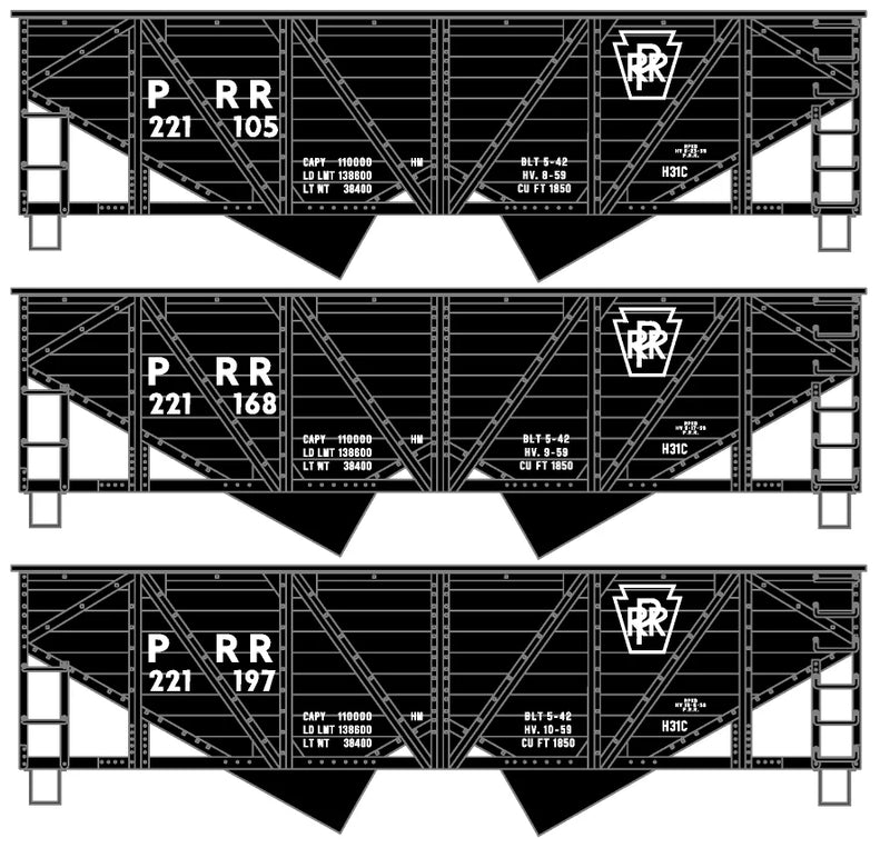 Accurail 8184 HO Scale H31c Woodside 2 Bay Hopper Kit 3 Pack Pennsylvania PRR (Plain Keystone)