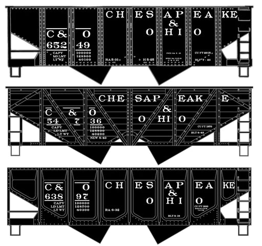 Accurail 8186 HO Scale 55 Ton 2 Bay Hopper Kit 3 Pack Chesapeake & Ohio C&O (65249, 54736, 63897)