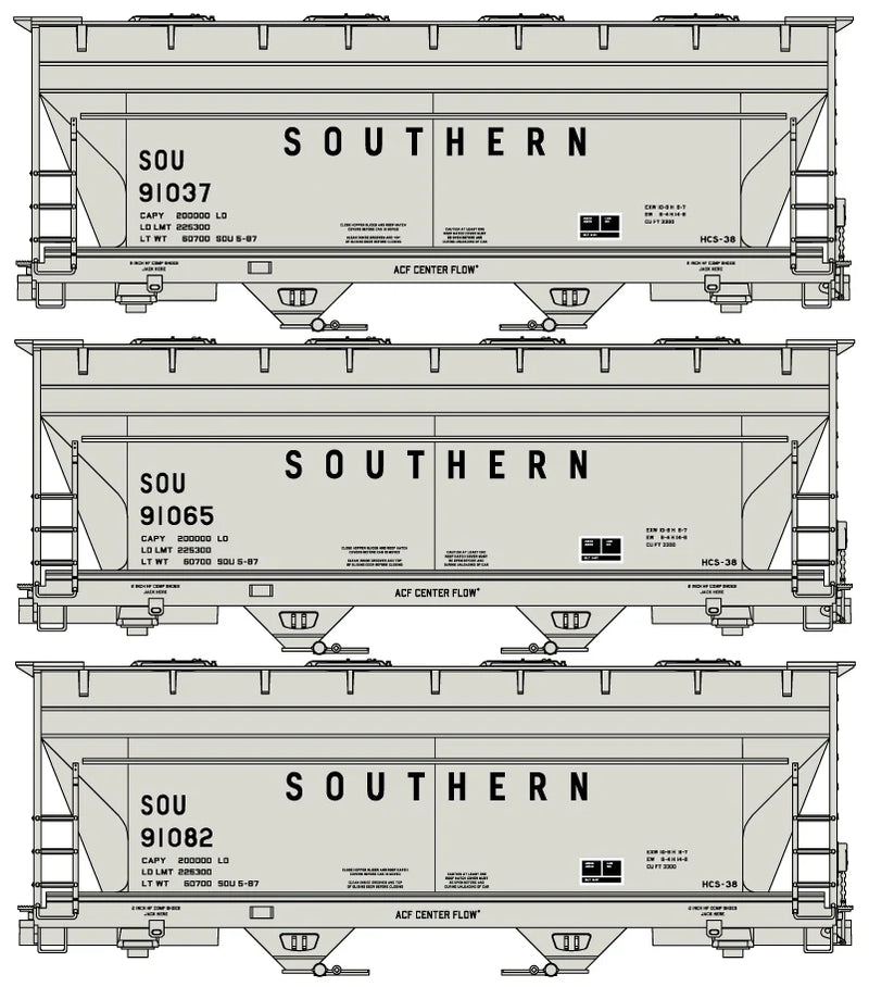 Accurail 8187 HO Scale ACF 2 Bay Covered Hopper Kit 3 Pack Southern (91037, 91065, 91082)