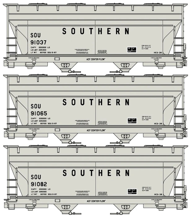 Accurail 8187 HO Scale ACF 2 Bay Covered Hopper Kit 3 Pack Southern (91037, 91065, 91082)