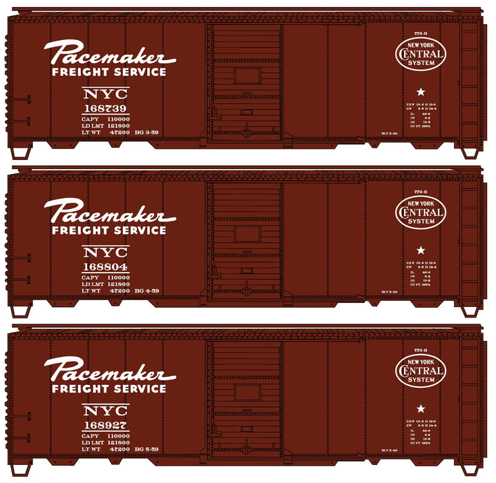 Accurail 8191 HO Scale 40' Steel Boxcar Kit 3 Pack New York Central "Pacemaker" NYC