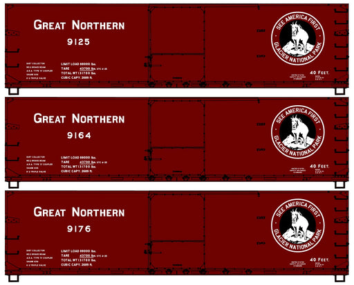 Accurail 8192 HO Scale 40' Double Sheath Wood Boxcar Kit Great Northern GN (3 Car Set)