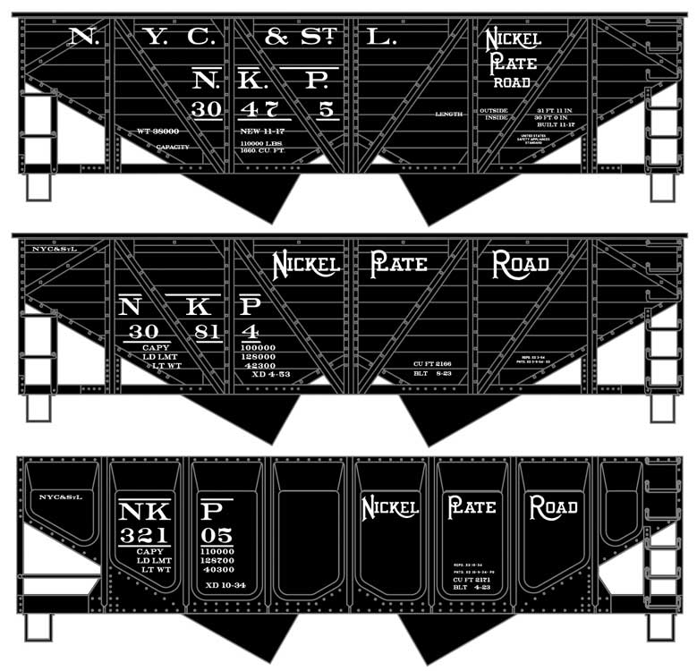Accurail 8195 HO Scale 55 Ton 2 Bay Hopper Kit - Nickel Plate Road NKP (Mixed Scheme 3 Pack)