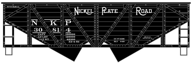 Accurail 81952 HO Scale 55 Ton Wood Side 2 Bay Hopper Kit - Nickel Plate Road NKP 30814