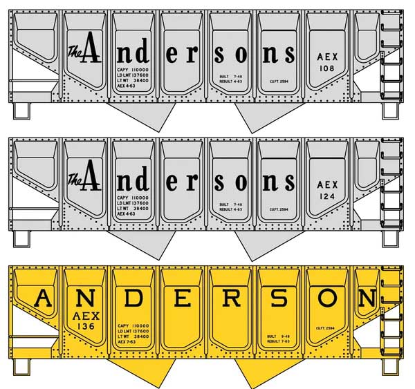 Accurail 8196 HO Scale 55 Ton Panel Side 2 Bay Hopper Kit - The Andersons AEX (3 Pack)