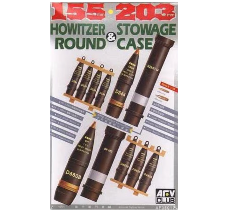 AFV Club AF35017 1/35 155mm 203mm Howitzer Round & Stowage Case Model Kit