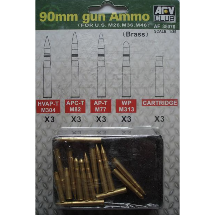 AFV Club AF35076 1/35 Brass 90mm Gun Ammo for U.S. M26, M36, M46 Detail Set