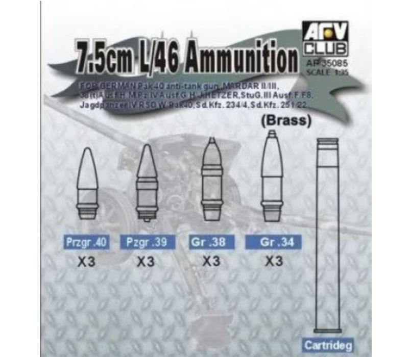 AFV Club AF35085 1/35 Brass 7.5cm L/46 Ammunition Detail Set