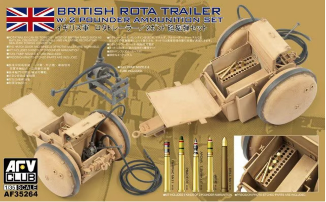 AFV Club AF35264 1/35 British Rota Trailer with 2 Pounder Ammunition Set Model Kit