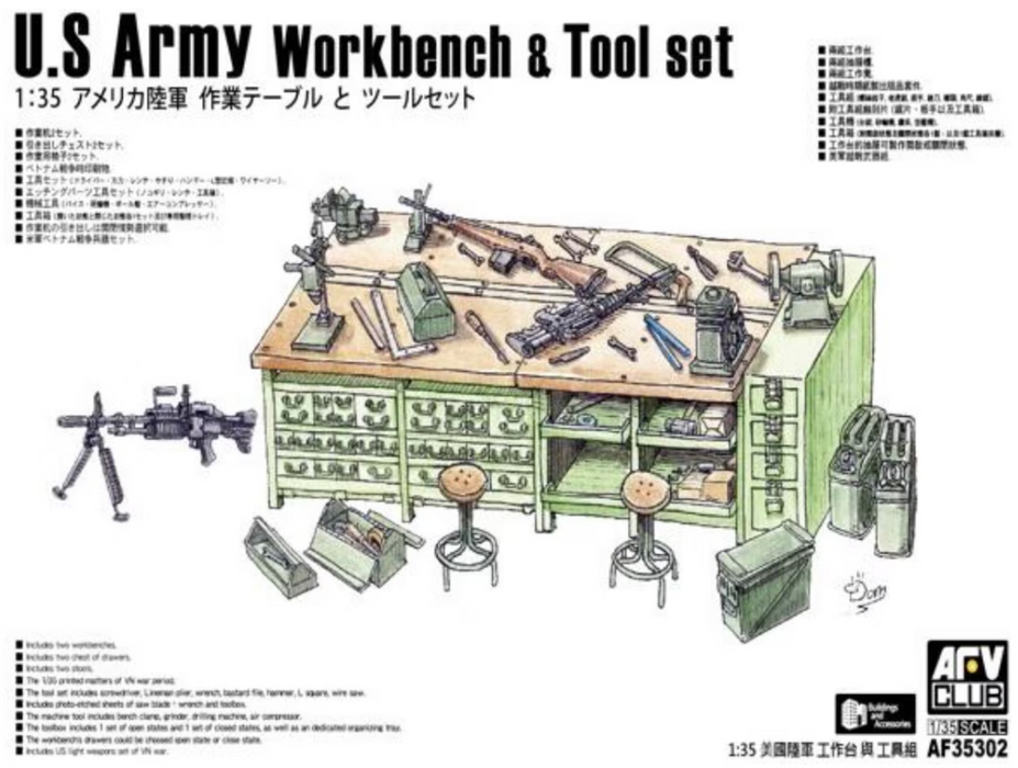 AFV Club AF35302 1/35 U.S. Army Workbench & Tool Set Model Kit