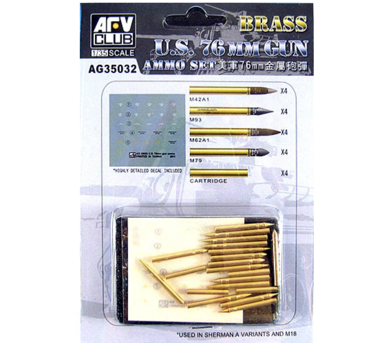 AFV Club AG35032 1/35 Brass U.S. 76mm Gun Ammo Set for Sherman A and M18
