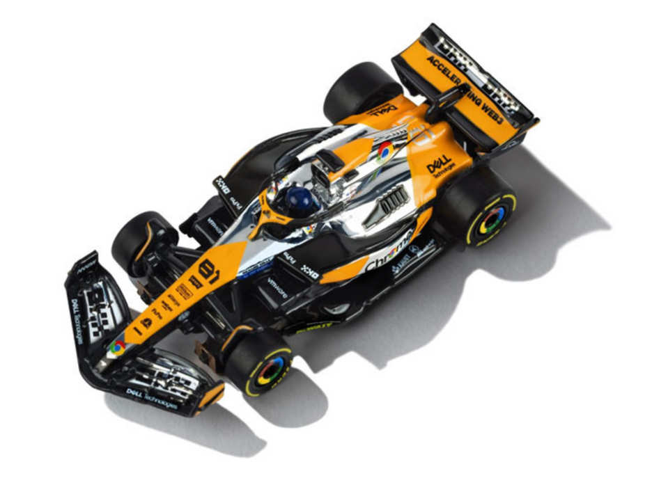 AFX Racing 22158 Mega G+ Slot Car McLaren F1 MCL38 #81 Oscar Piastri Austin Chrome Edition
