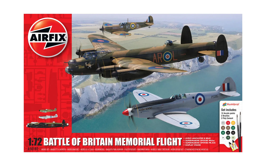 AIRFIX A50182 1/72 Aircraft Battle of Britain Memorial Flight Gift Set (RAF Avro Lancaster, Spitfire Mk IIa, Spitfire PR XIX With Paint & Glue)