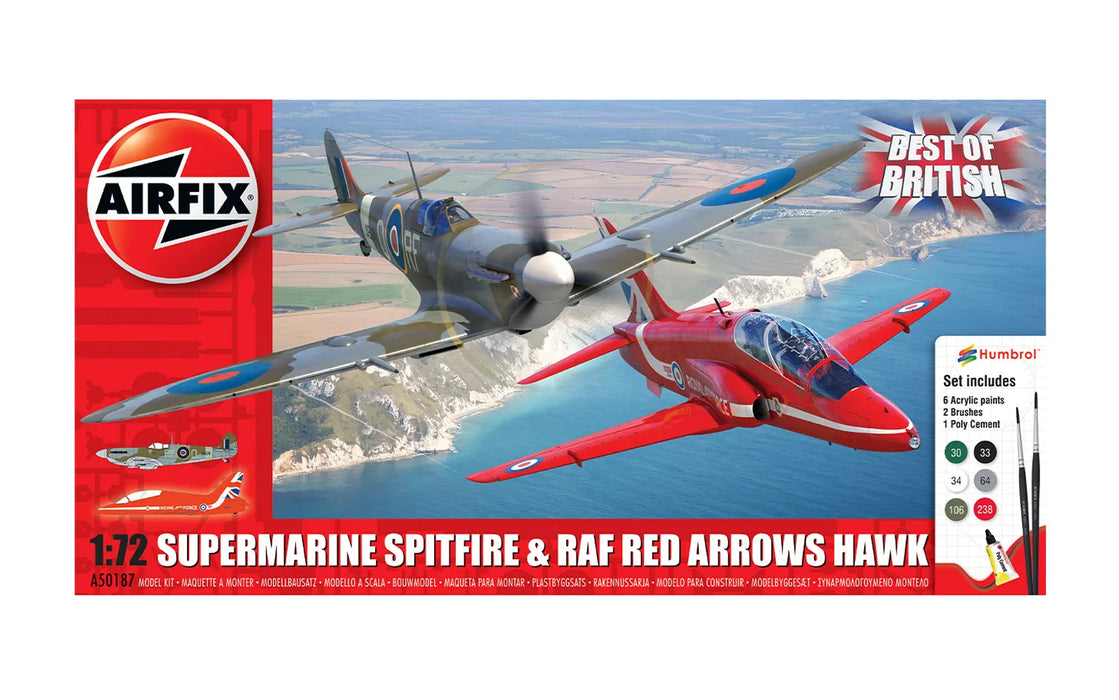 AIRFIX A50187 1/72 Supermarine Spitfire & RAF Red Arrows Hawk Best of British Gift Set (With Paint & Glue)