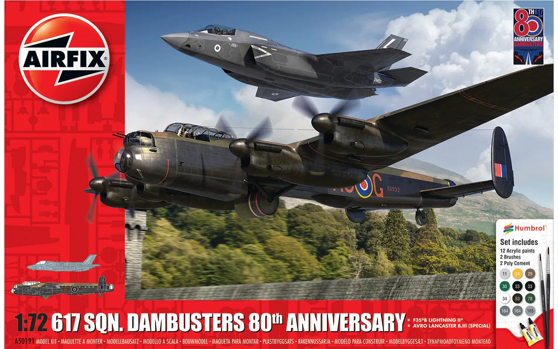 AIRFIX A50191 1/72 Dambusters 617 Sqn 80th Anniversary Bomber Gift Set (With Paint & Glue)