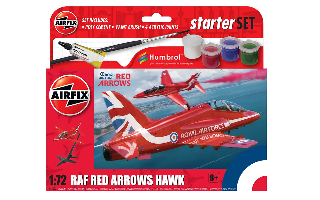 AIRFIX A55002 1/72 RAF Red Arrows Hawk Aircraft Small Starter Set (With Paint & Glue)