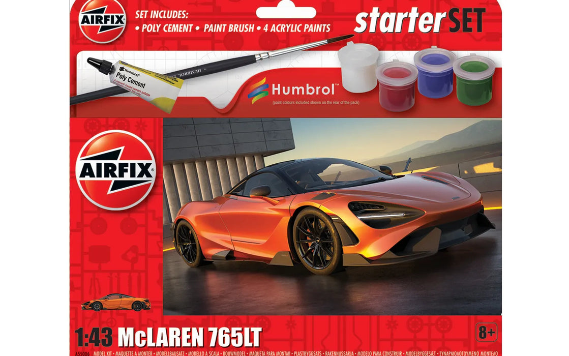 AIRFIX A55006 1/43 McLaren 765LT Small Starter Set (With Paint & Glue)