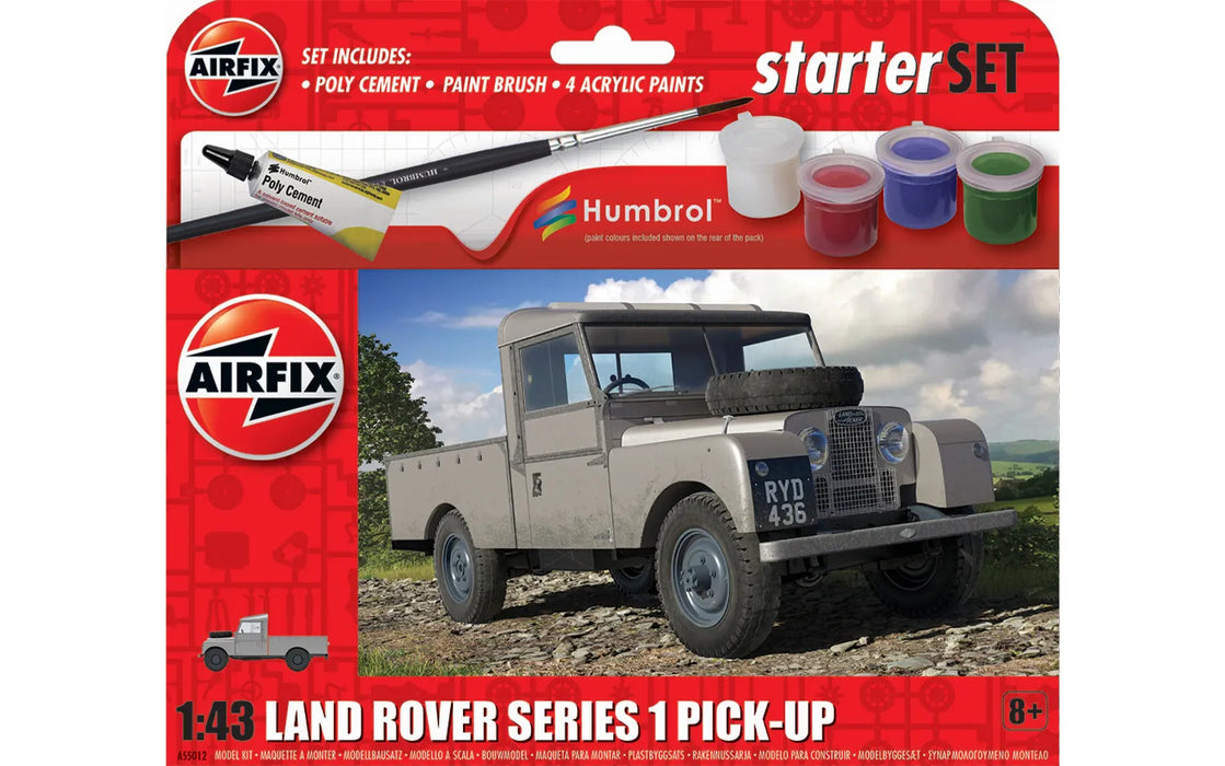 AIRFIX A55012 1/43 Land Rover Series 1 Pickup Truck Small Starter Set (With Paint & Glue)