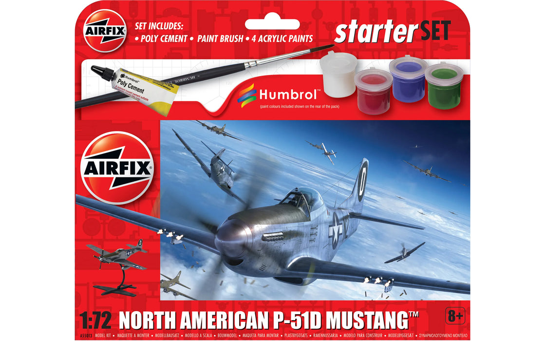 AIRFIX A55013 1/72 P51D Mustang Small Starter Set (With Paint & Glue)