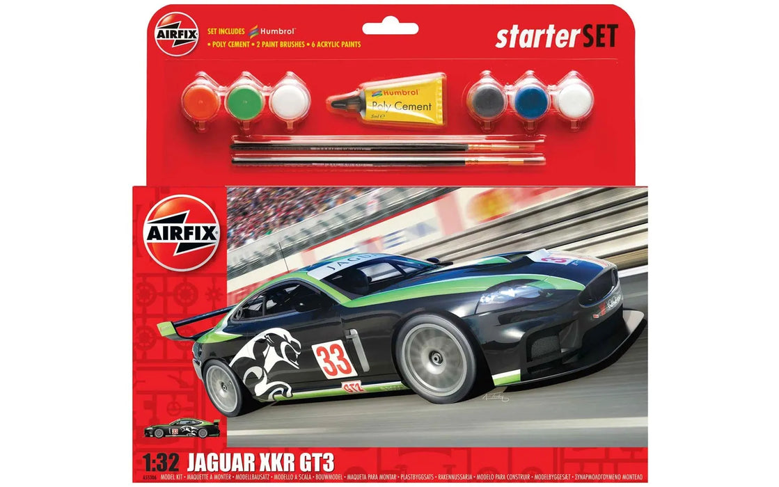AIRFIX A55306 1/32 Jaguar XKR GT3 Car Large Starter Set (With Paint & Glue)