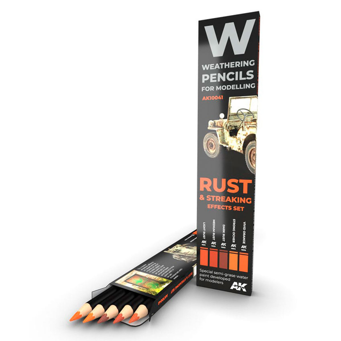 AK Interactive 10041 Weathering Pencils Rust and Streaking 5 Color Set