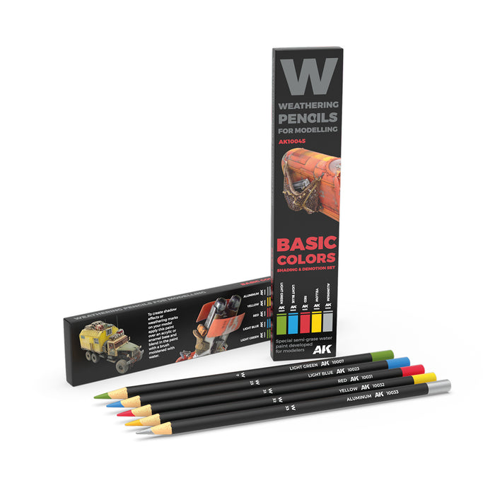 AK Interactive 10045 Weathering Pencils Basic Shading & Demotion 5 Color Set