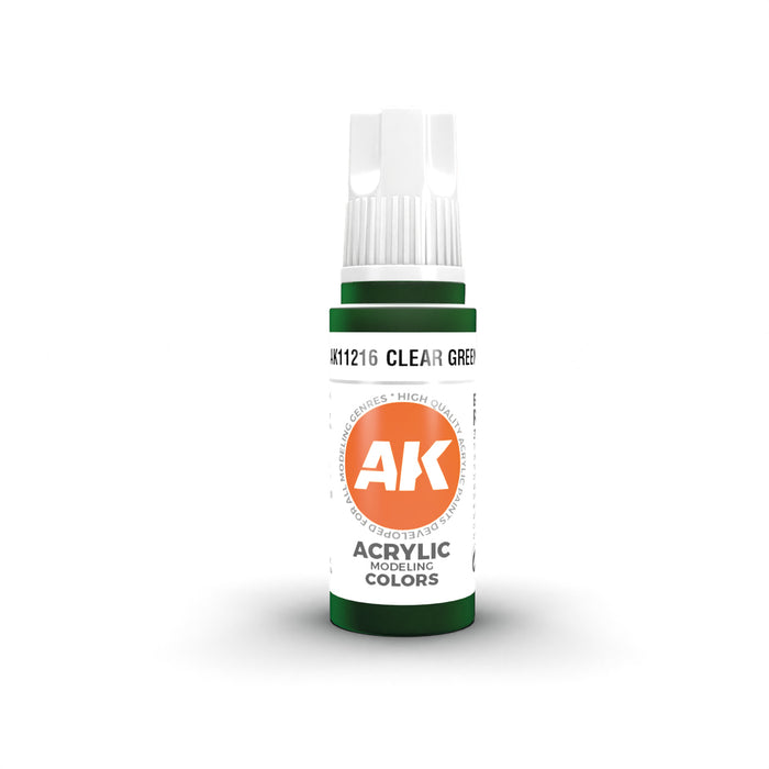 AK Interactive 11216 Clear Green 3G Acrylic Paint 17ml Bottle