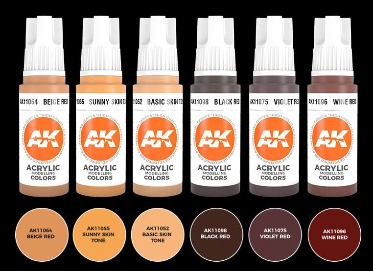 AK Interactive 11603 Human Flesh Tones 3G Acrylic Paint Set (6 Colors)