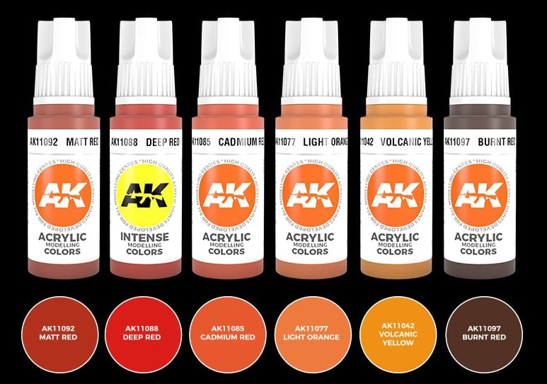 AK Interactive 11604 Inferno & Red Models 3G Acrylic Paint Set (6 Colors)
