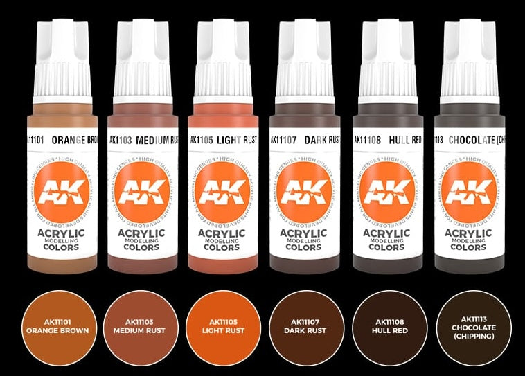 AK Interactive 11605 Rust 3G Acrylic Paint Set (6 Colors)