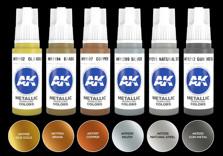 AK Interactive 11608 Metallics 3G Acrylic Paint Set (6 Colors)