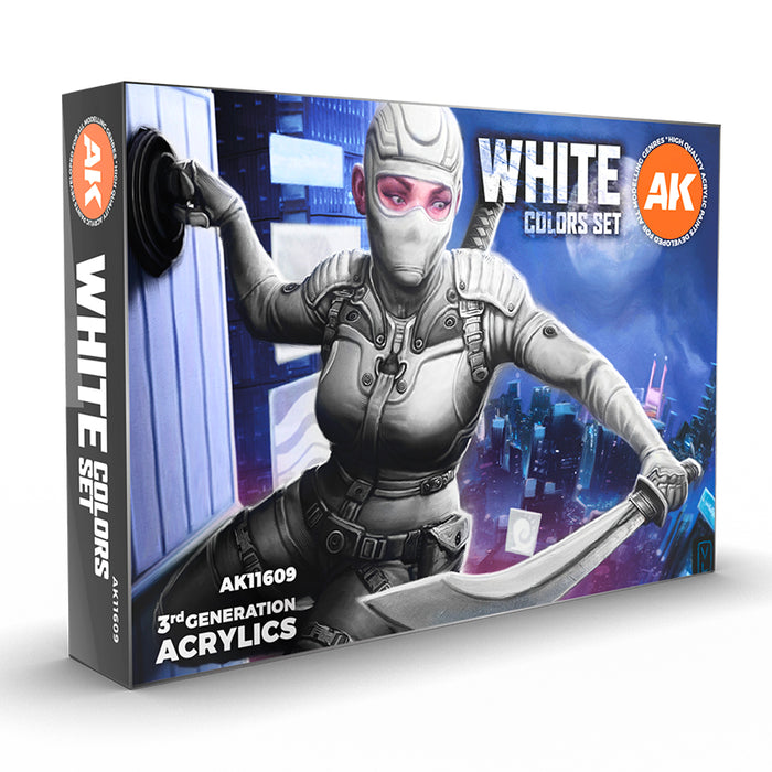 AK Interactive 11609 White 3G Acrylic Paint Set (6 Colors)