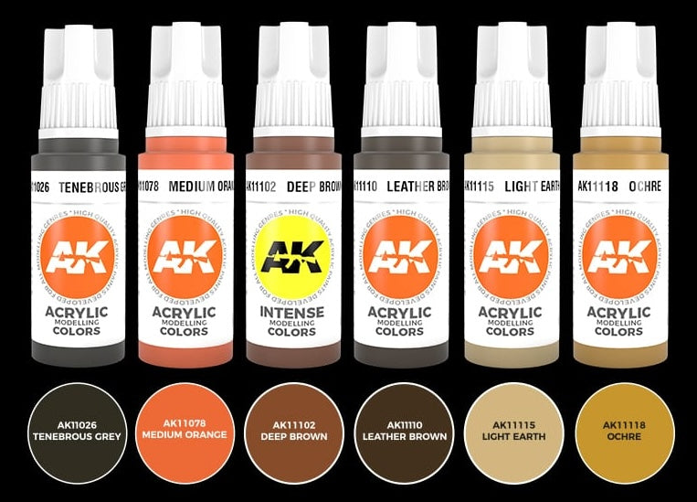 AK Interactive 11613 Skin & Leather 3G Acrylic Paint Set (6 Colors)