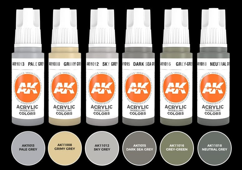 AK Interactive 11614 Grey for Spaceships 3G Acrylic Paint Set (6 Colors)