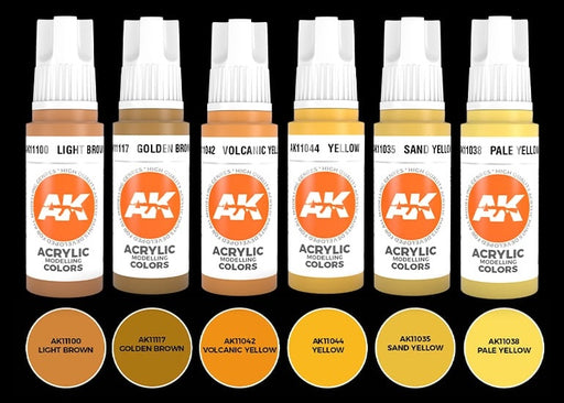 AK Interactive 11615 Yellow Essential 3G Acrylic Paint Set (6 Colors)