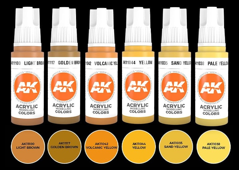 AK Interactive 11615 Yellow Essential 3G Acrylic Paint Set (6 Colors)