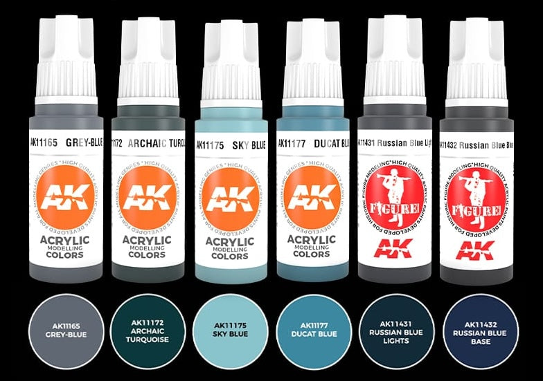 AK Interactive 11618 Blue Essential 3G Acrylic Paint Set (6 Colors)