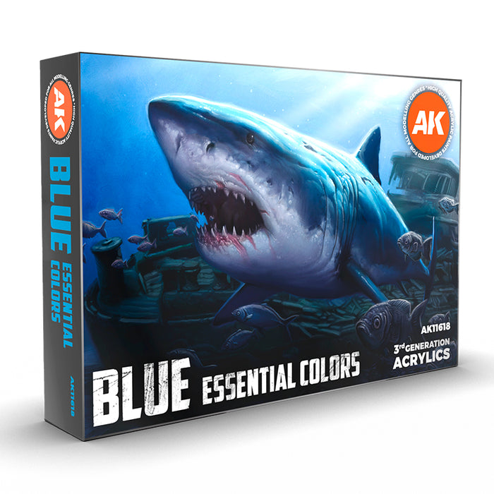 AK Interactive 11618 Blue Essential 3G Acrylic Paint Set (6 Colors)