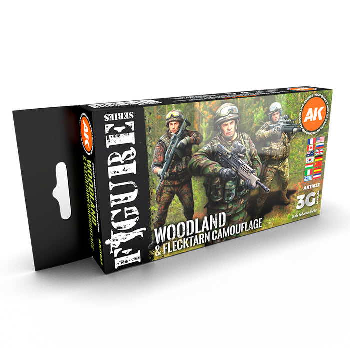 AK Interactive 11632 Figures Series: Woodland & Flecktarn Camouflage 3G Acrylic Paint Set (6 Colors)