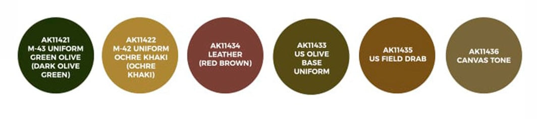 AK Interactive 11634 Figures Series: WWII US Army Uniforms 3G Acrylic Paint Set (6 Colors)