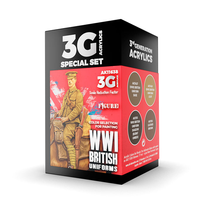 AK Interactive 11638 Figures Series: WWI British Uniforms 3G Acrylic Paint Set (4 Colors)