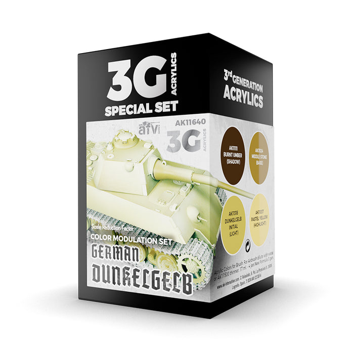 AK Interactive 11640 Modulation Series: German Dark Yellow 3G Acrylic Paint Set (4 Colors)